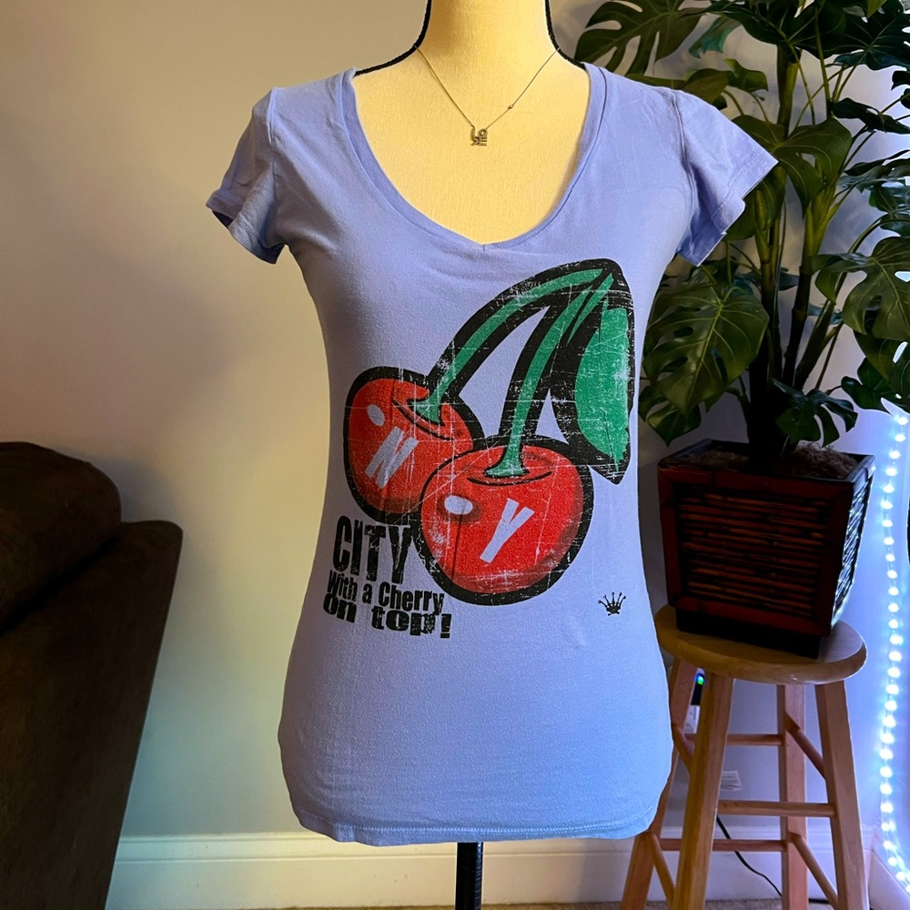 Dirtee Hollywood NYC Short Sleeve V-Neck Tee Shirt Periwinkle Size Small